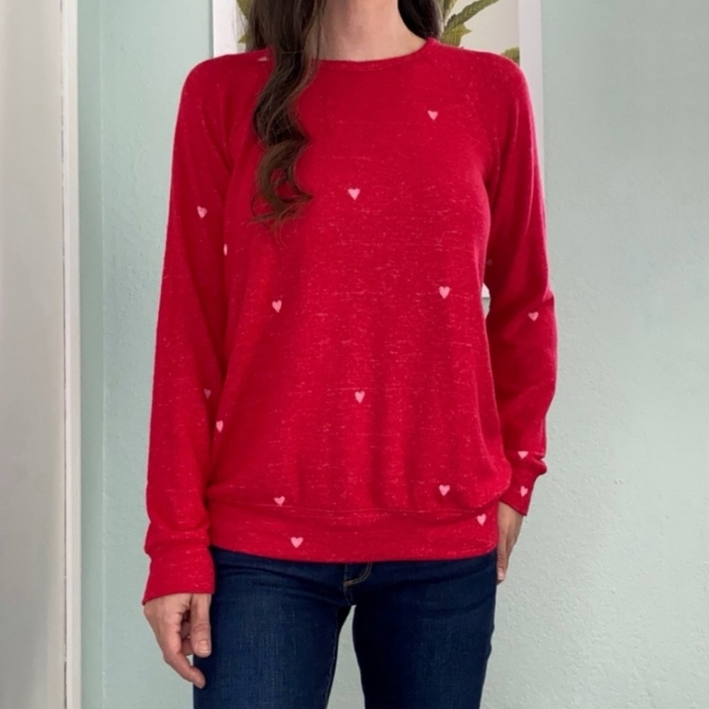 Buffalo David Bitton Heart Print Sweater Soft Red Pullover Small